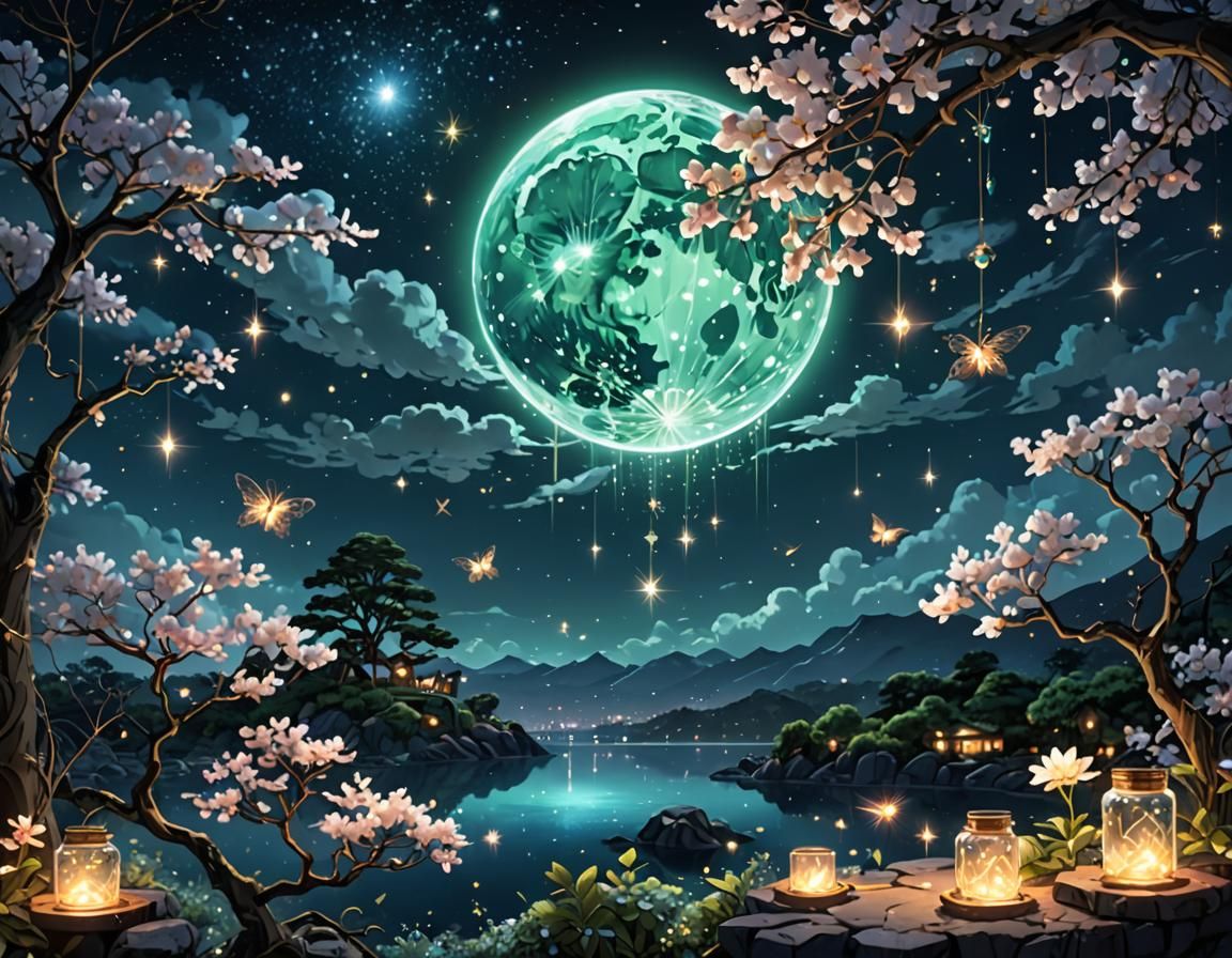 Mystical Midnight Scene with Jeweled Key Digital Art