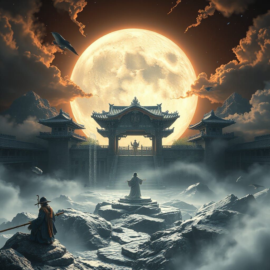Epic Ultra Realistic Temple Under Full Moon