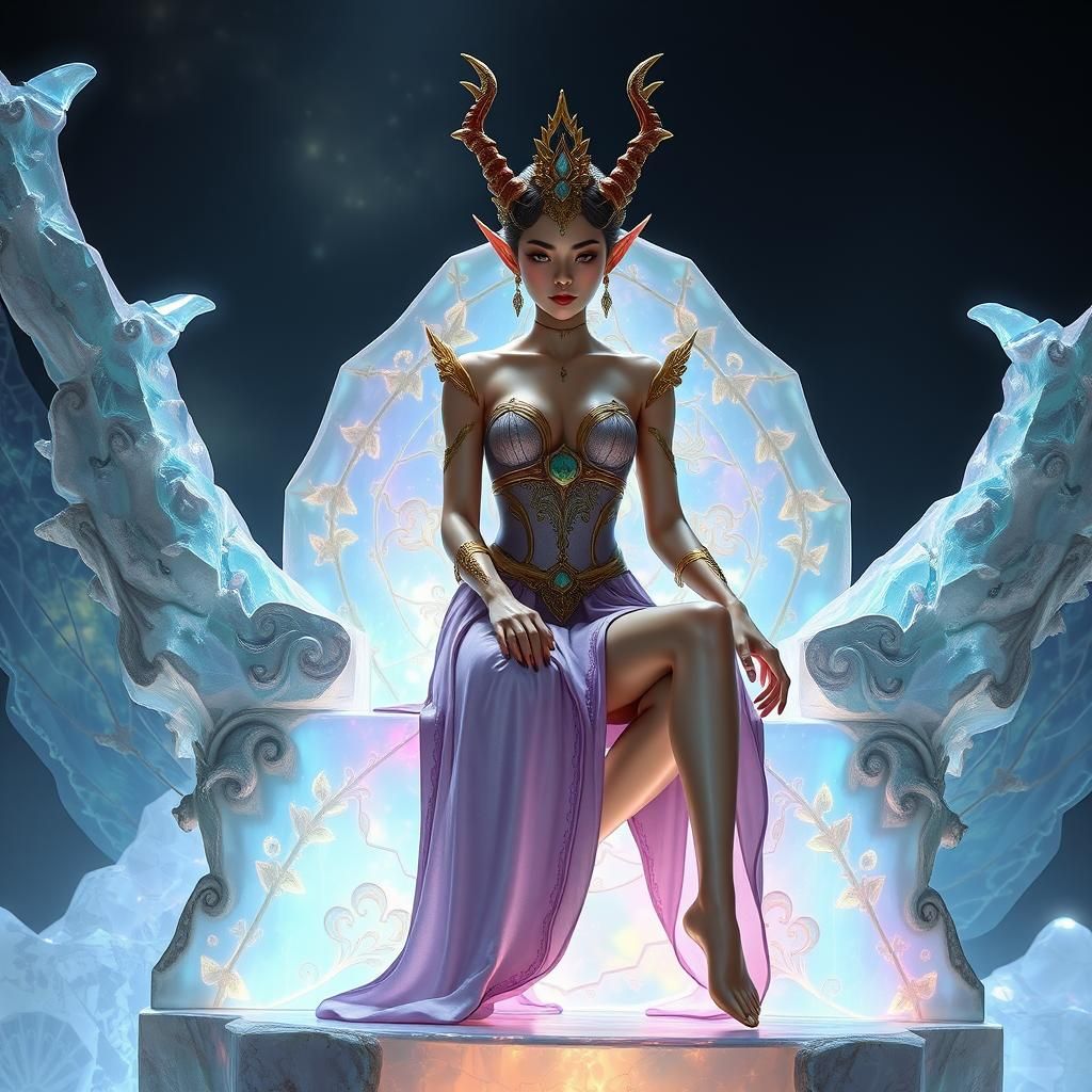 Elven Princess on Gaudi Throne with Opalescent Light