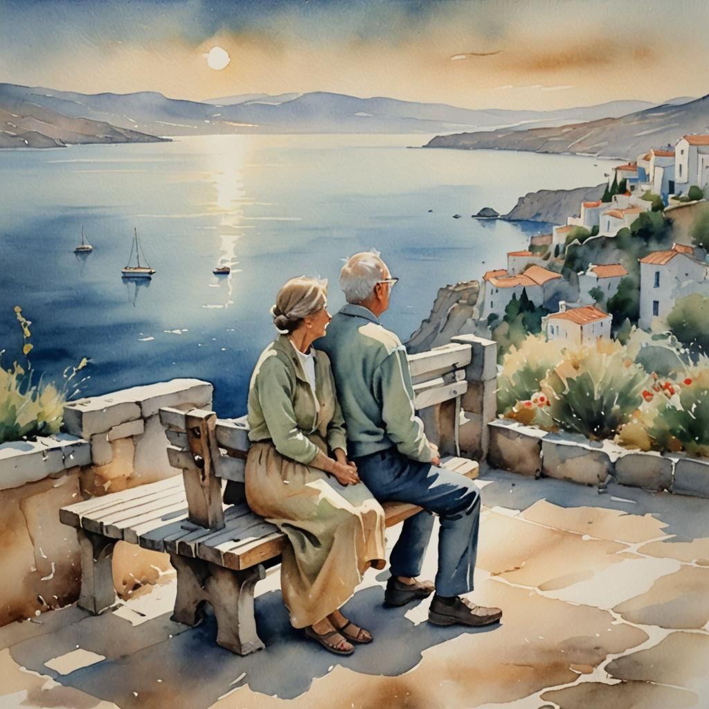 Couple's Serene Moment by the Greek Sea