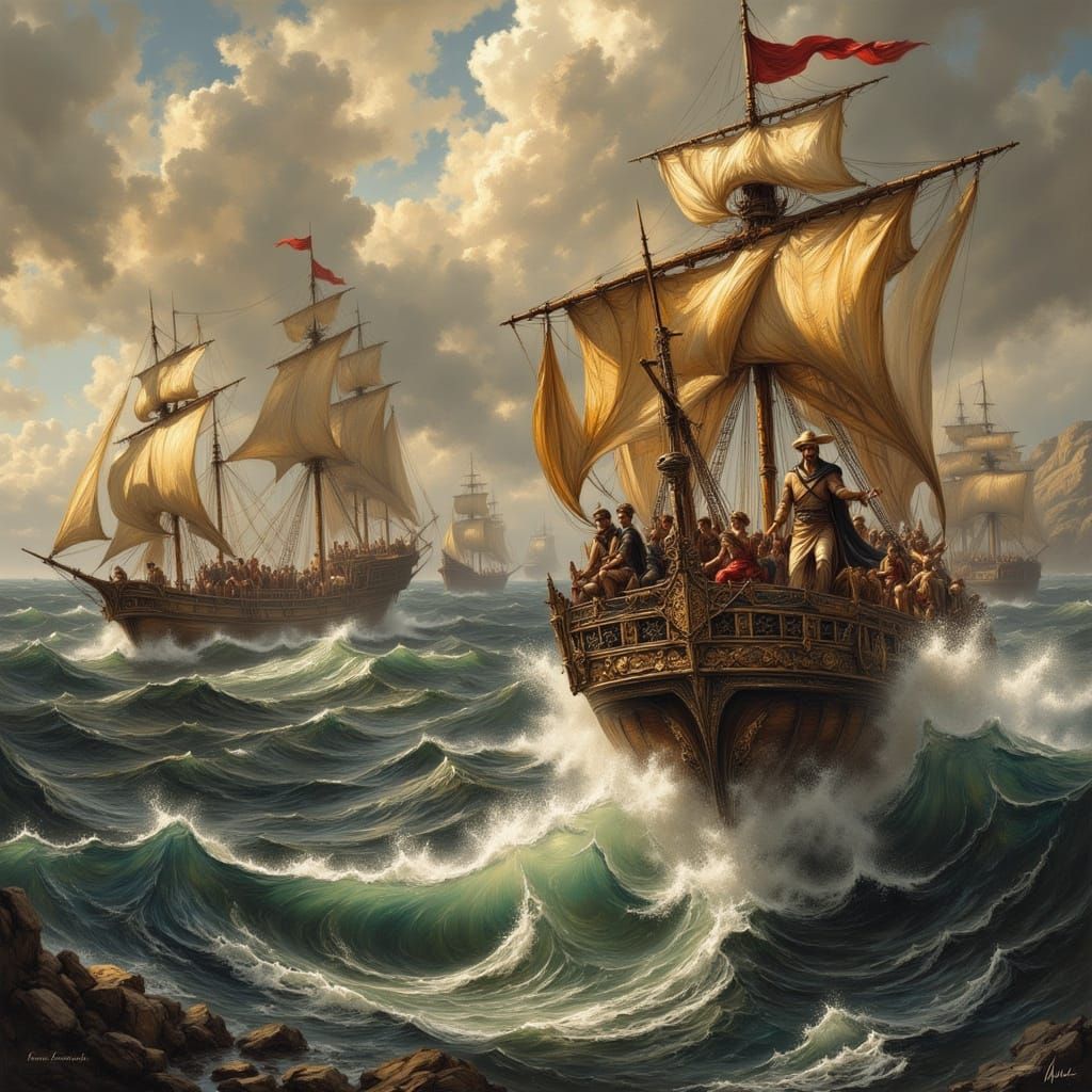 Phoenician Armada on Turbulent Seas: Fine Art