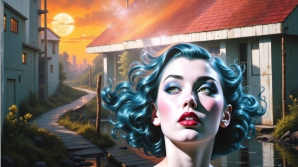 1950s Pinup Girl Amidst Neon Destruction