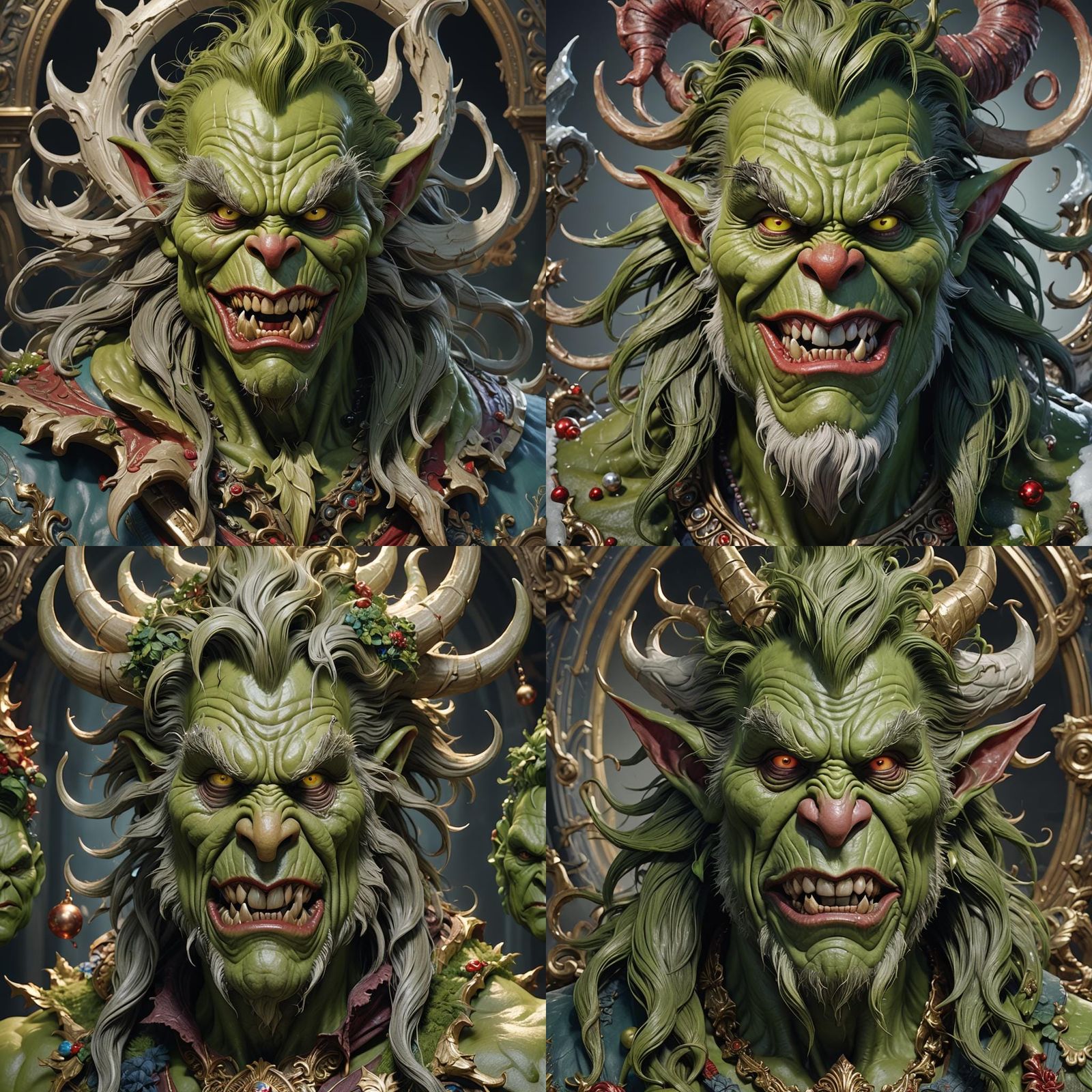 Demonic Porcelain Grinch Portrait in Art Nouveau Style