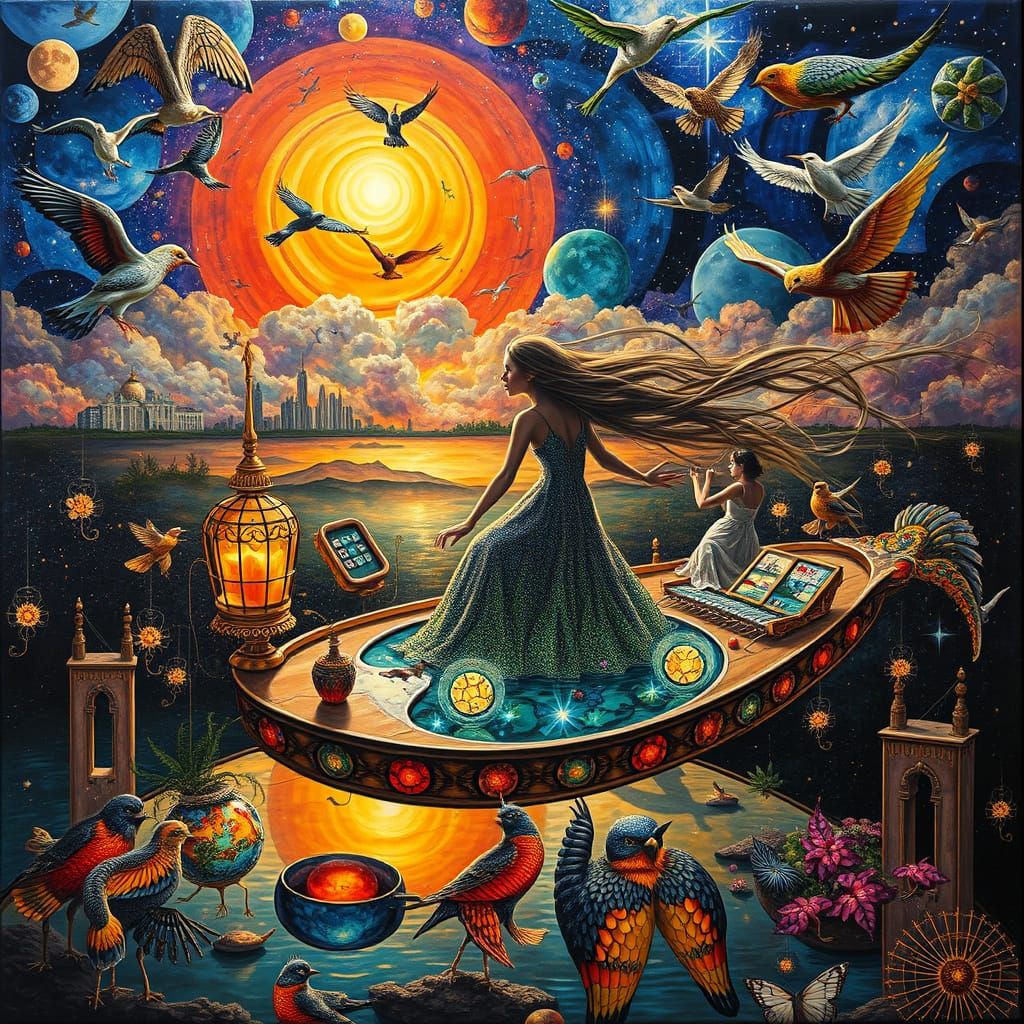 Psychedelic Galaxy Utopia: Bosch and Haeckel Inspired Art