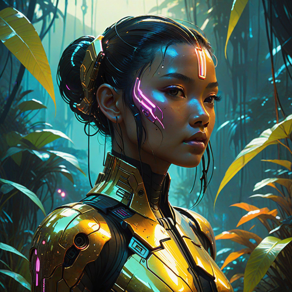Cyberpunk Goddess in Golden Dawn