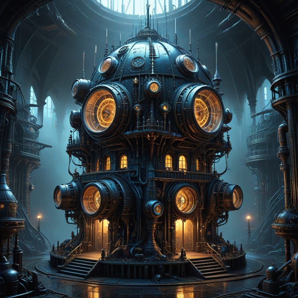 Steampunk Fantasy Brain World with Intricate Brass Mechanism...