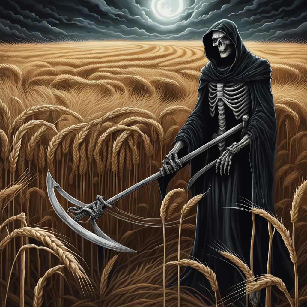 Eerie Gothic Scene: The Grim Reaper's Harvest