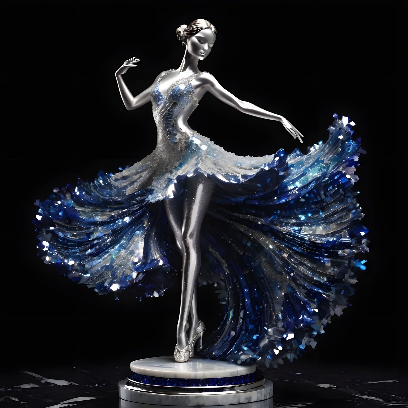 Sculpture of Dancer in Motion with Sparkling Diamonds and Sa...