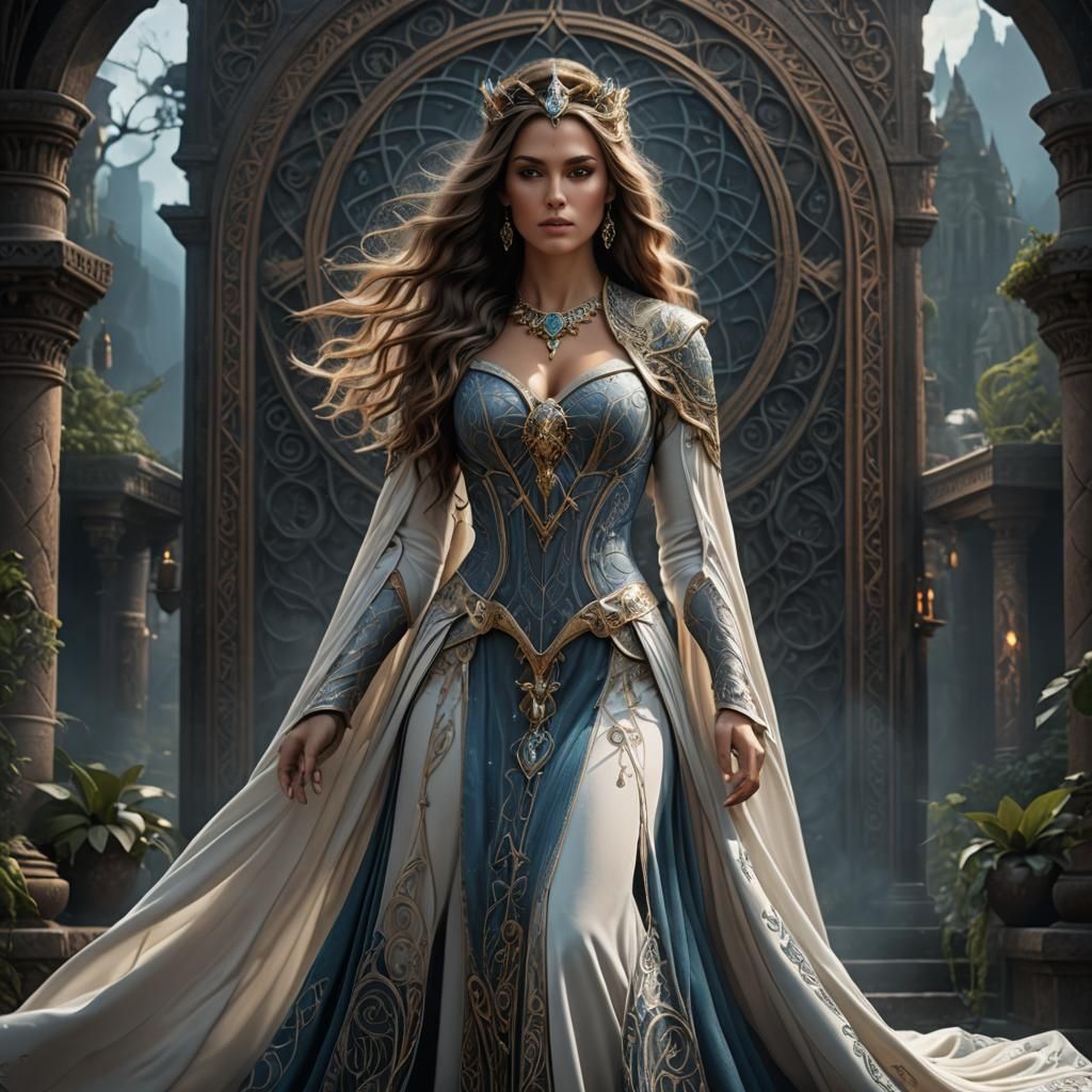 Mystic Sorceress with Sacred Geometry, Detailed Matte Painti...