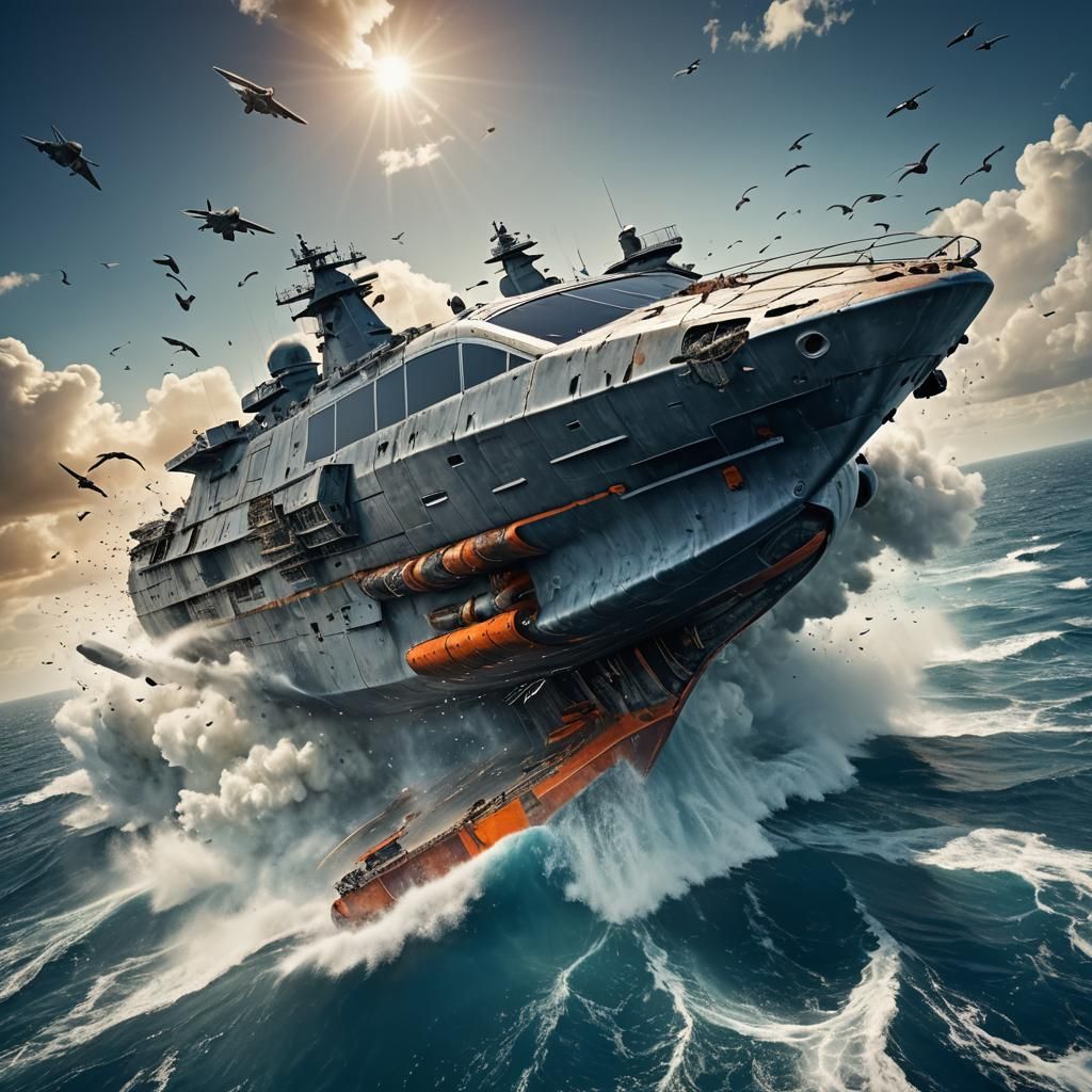 Warship Bumper in Open Ocean: Fantasy Concept Art