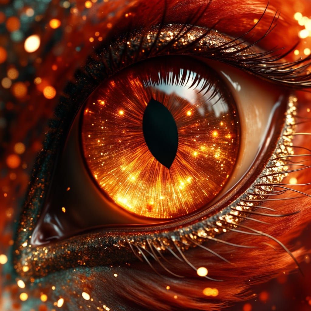 Hyper-Realistic Fantasy Phoenix Eye with Intricate Diamond I...