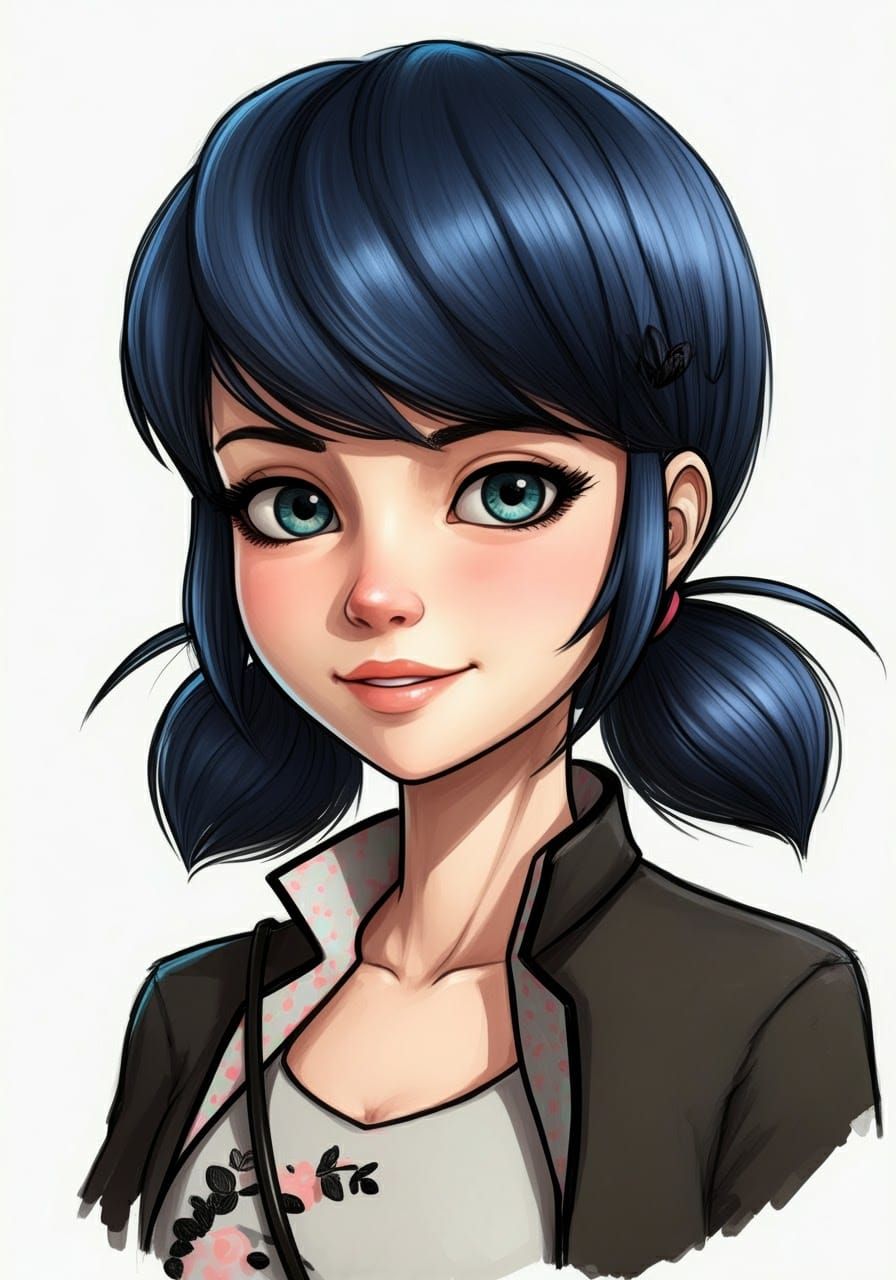 Intricate Marinette Portrait in Colored Pencil and Ink