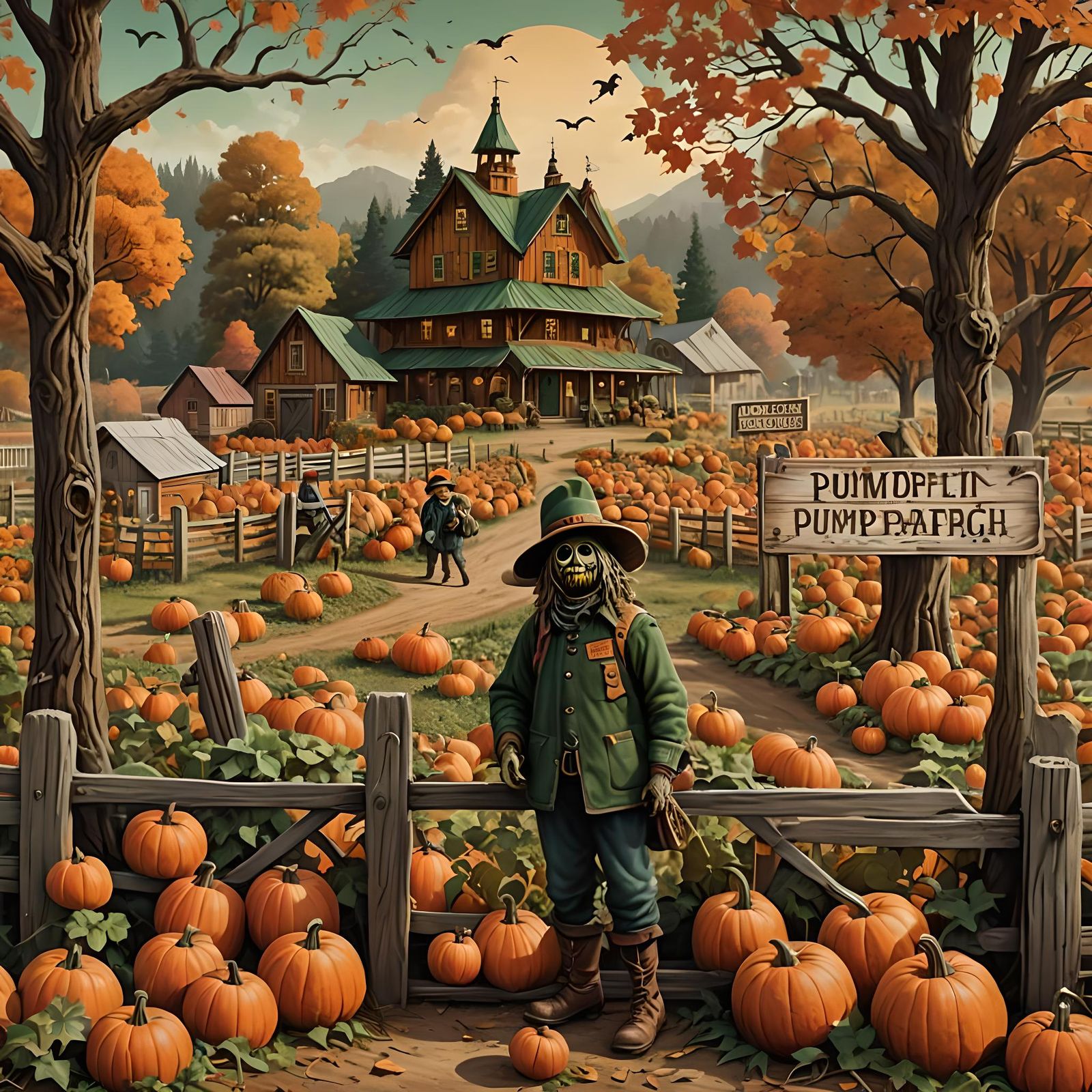 Detailed Matte Painting of a Pumpkin Patch