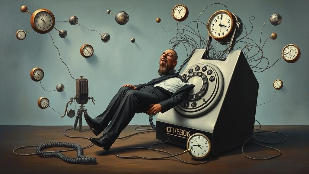 Surreal Businessman Absorbed Into Rotary Phone
