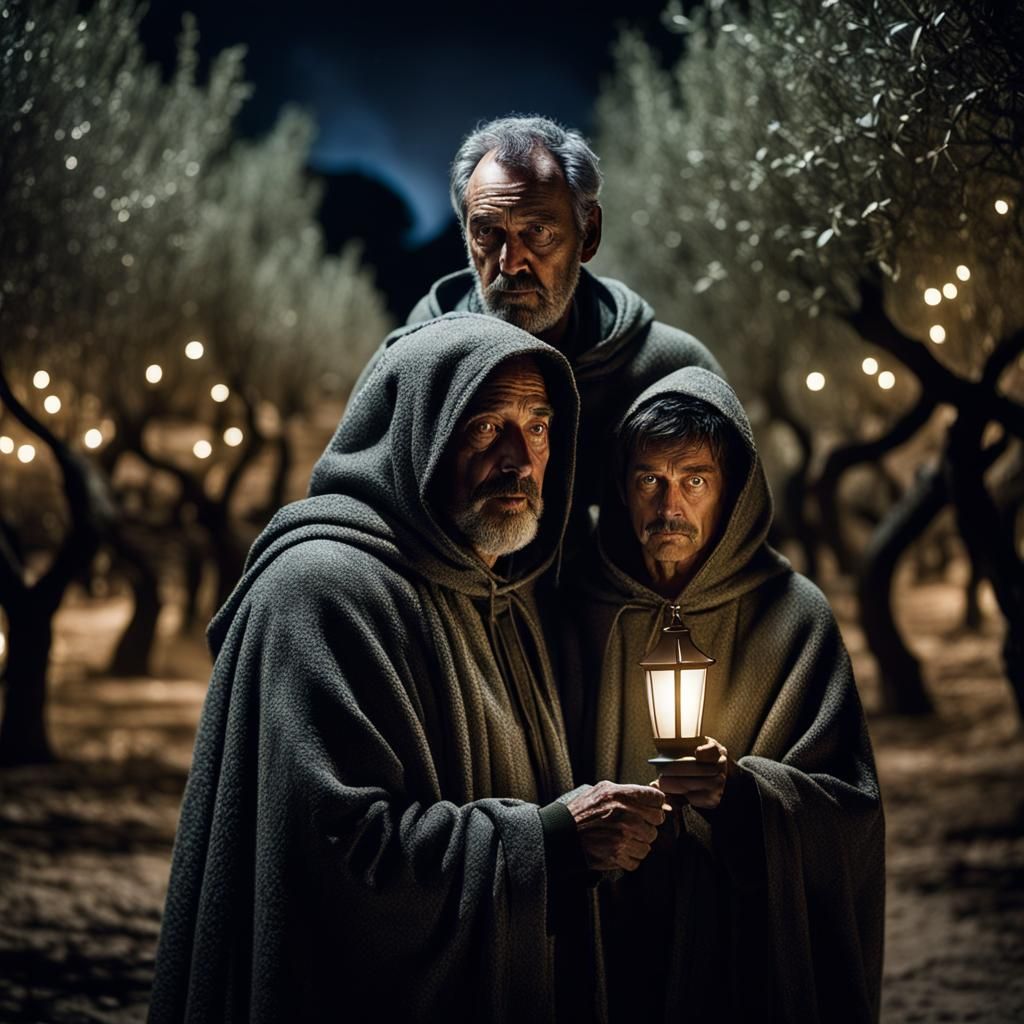 Olive Grove Night: A Hyperrealistic Family Portrait