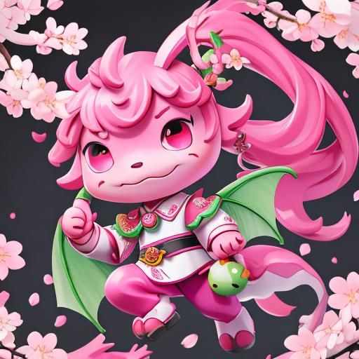 Cherry Blossom Dragon with Music Notes and Microphone