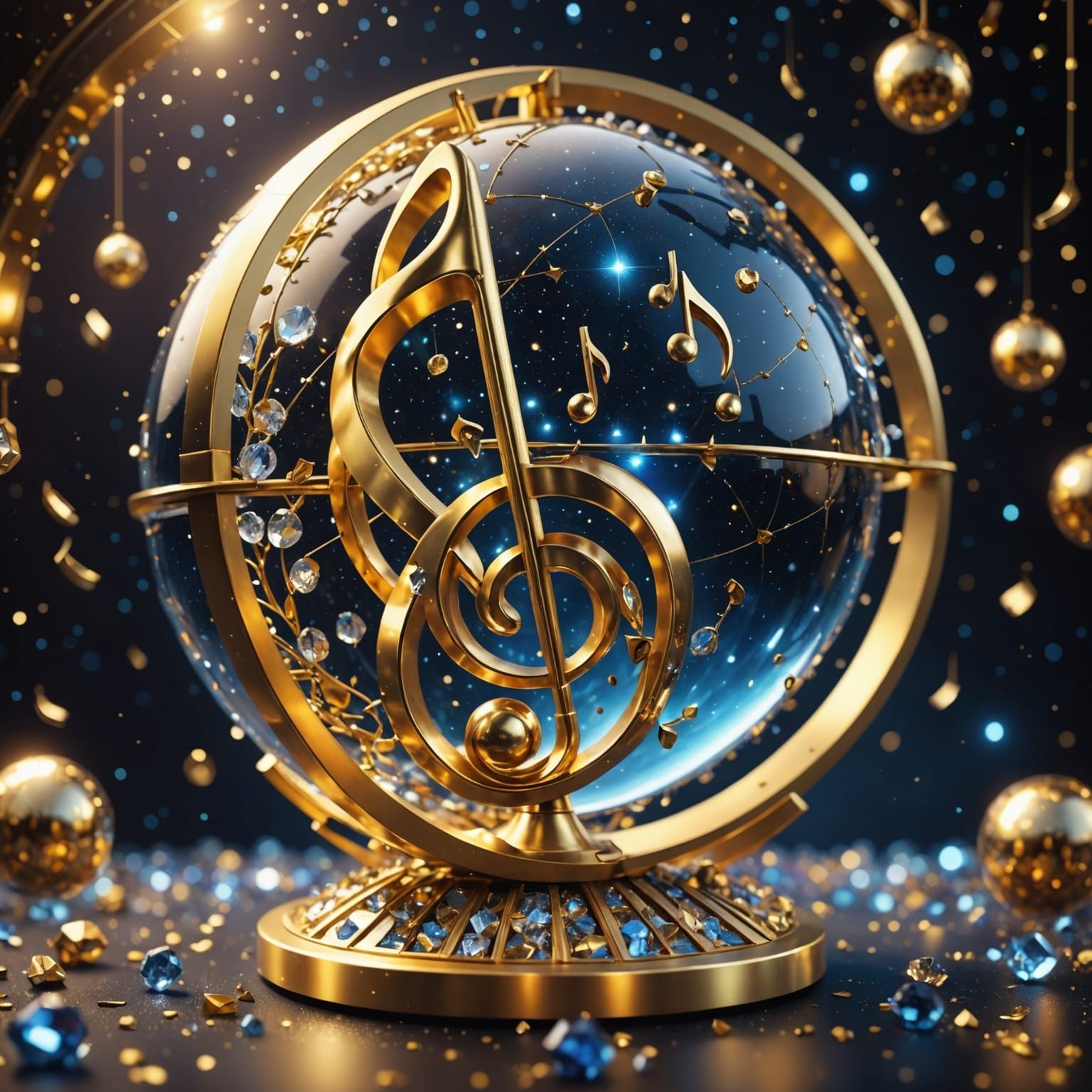 Surreal Musical Note in a Celestial Globe