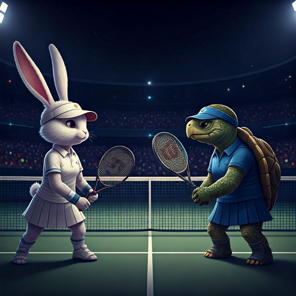 Tennis Showdown: Rabbit vs Tortoise in Anime Style