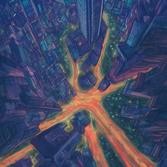 Hong Kong Megacity Illustration in Ghibli Style