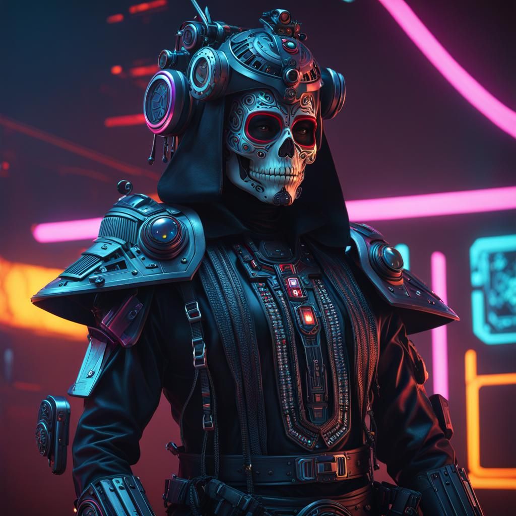 Futuristic Cyborg in Dark 80s Fantasy Style