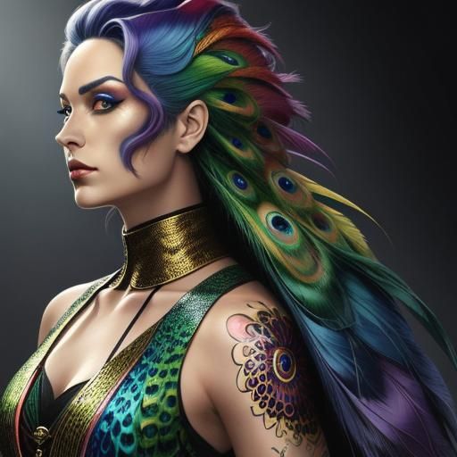Woman with Rainbow Dragon Scales in Comic Book Art