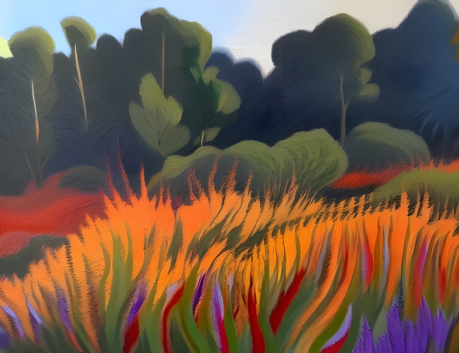 Dynamic Botanic Garden Painting in Impressionistic Expressio...