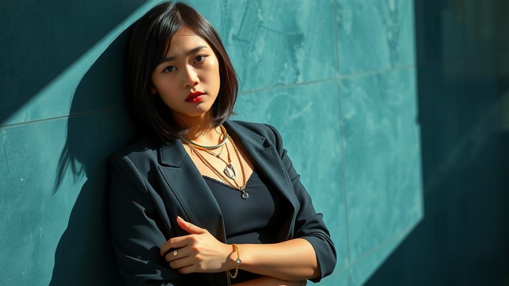 Elegant Asian Woman in Black Blazer Portrait