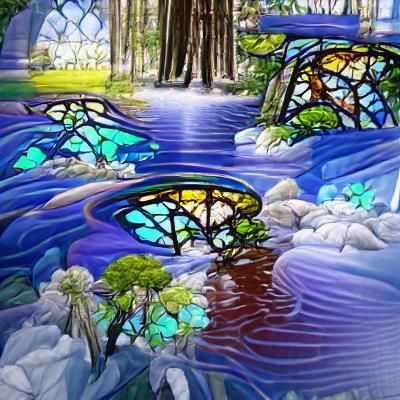 Art Nouveau Stained Glass Forest Lake