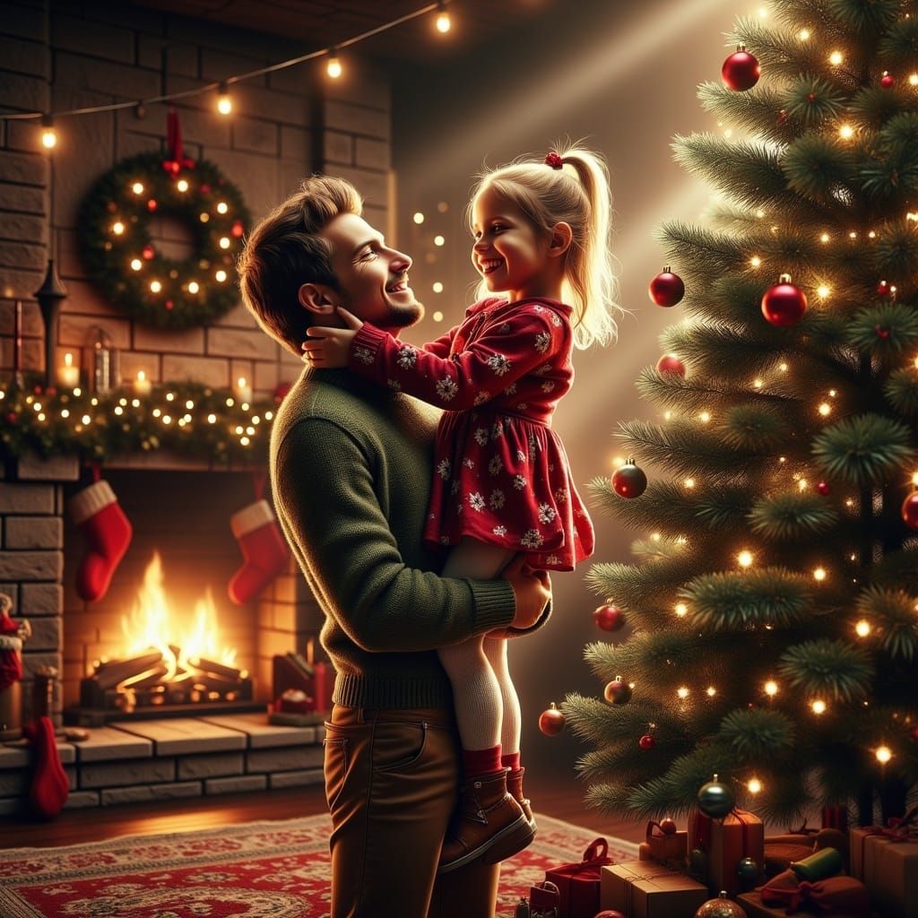 Christmas Magic: Father and Daughter Decorate Tree