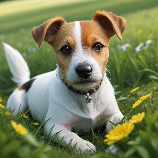 Jack Russell Terrier Portrait in Lush Meadow