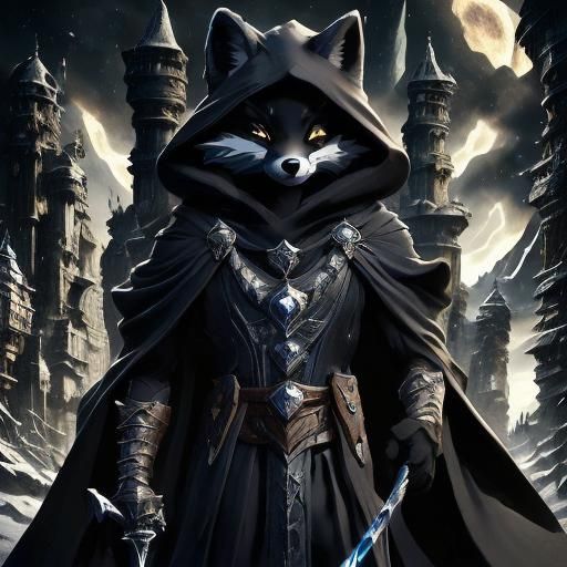Hooded Furry Fox with Scythes in Anime Style