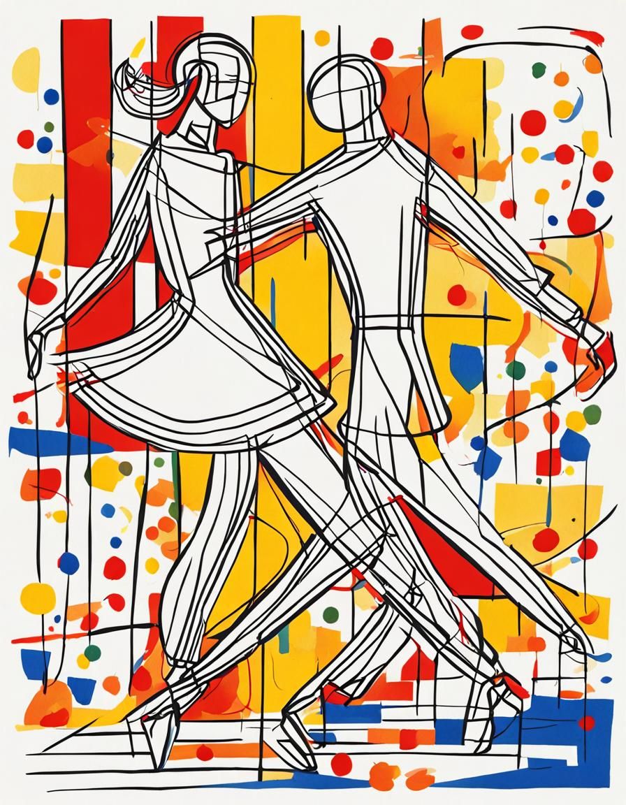 Abstract Dancing Couple in Continuous Line Art