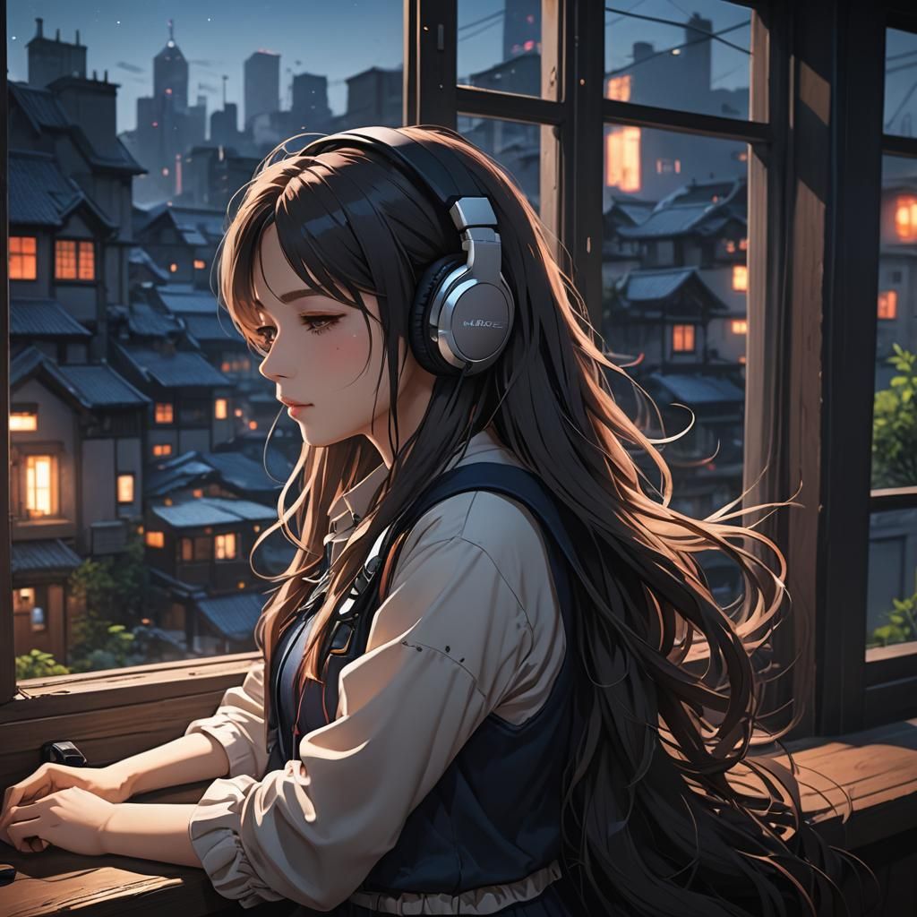 Anime Girl Sleeping: Detailed Matte Painting