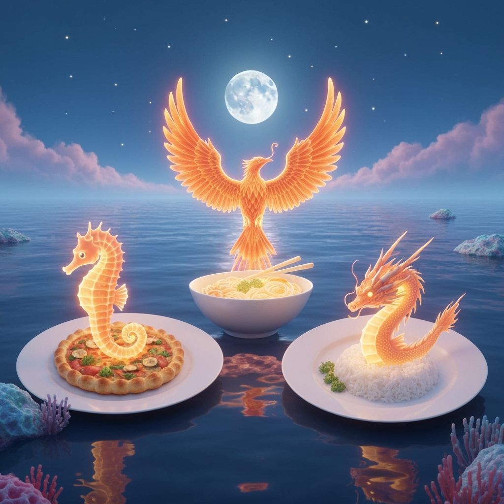 Surreal Food Banquet in Multidimensional Dreamscape