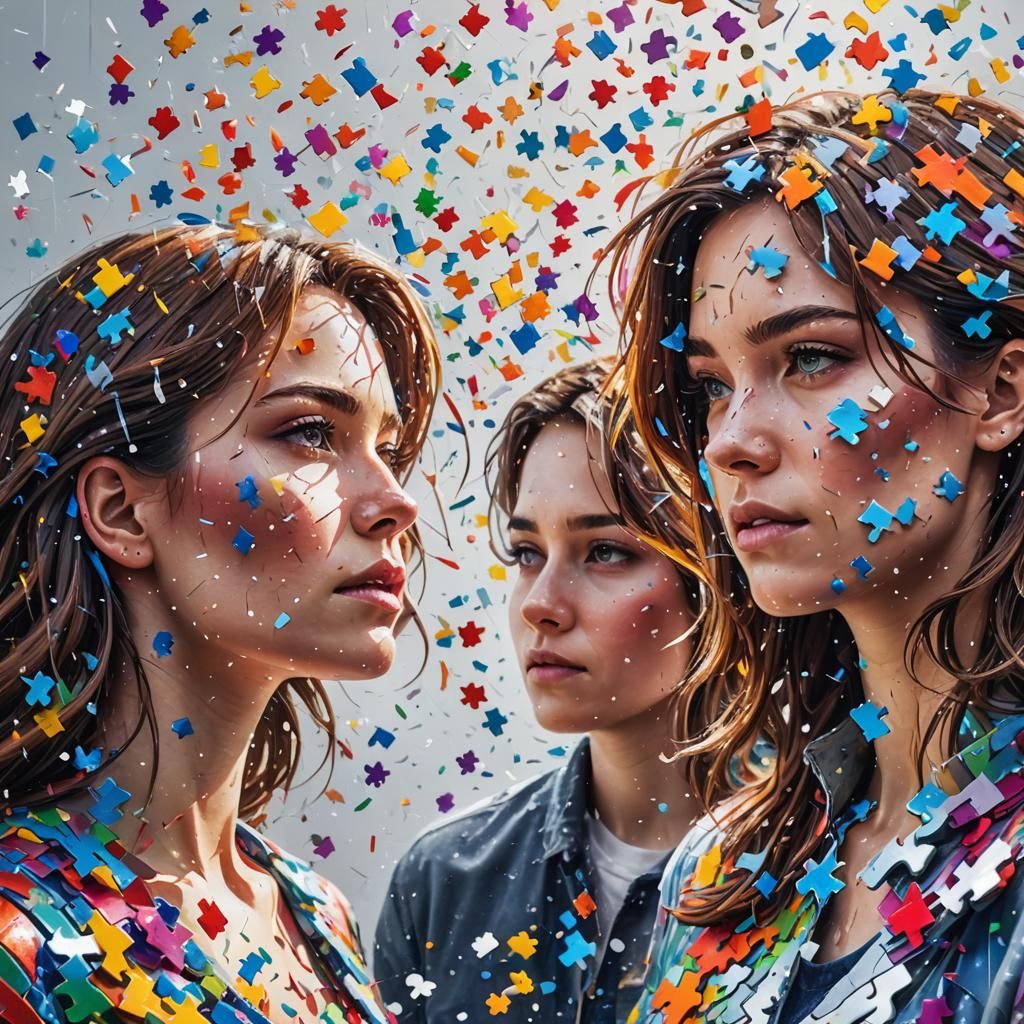Puzzle Women with Shattered Glass Texture in Digital Art