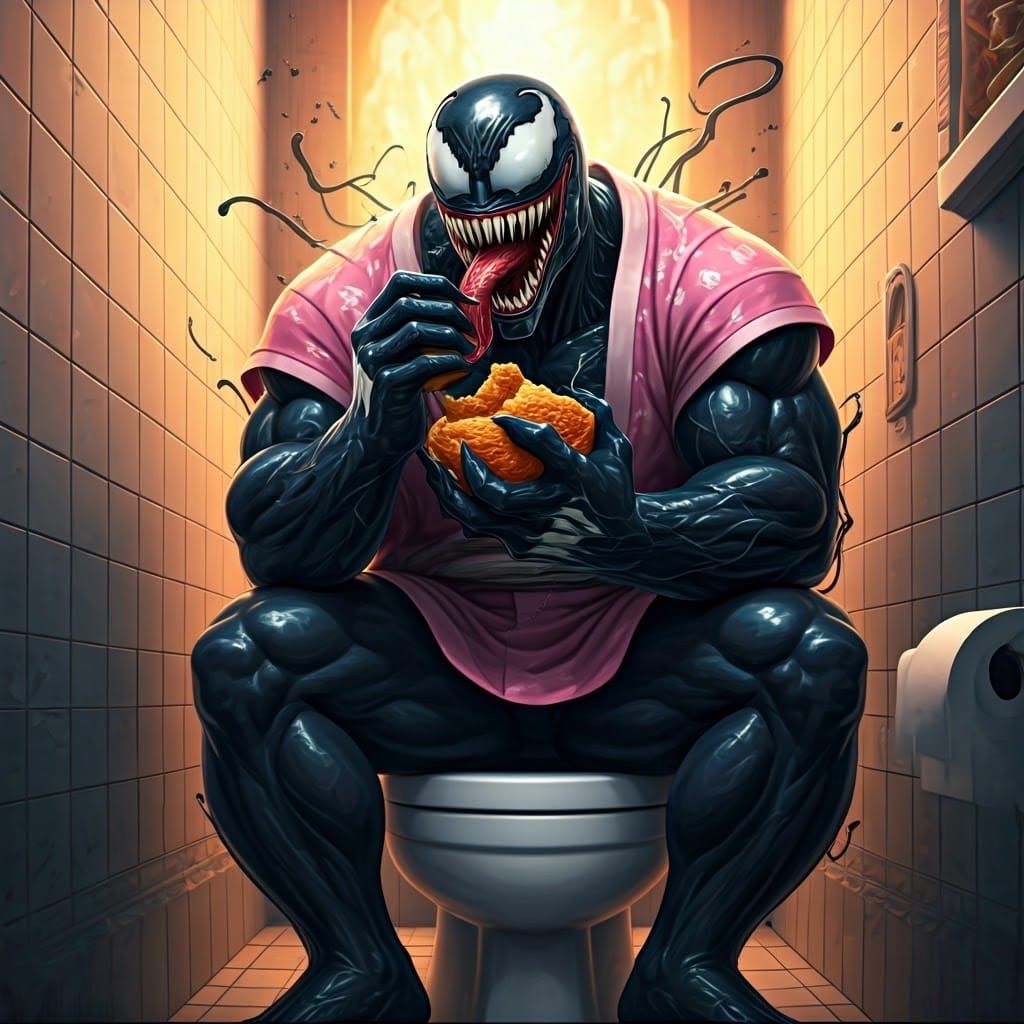 Venom's Bathroom Break: A Hyperrealistic Rendering