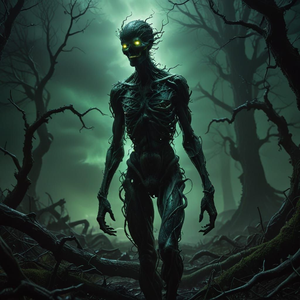 Twisted, Bioluminescent Abomination in Dark Fantasy