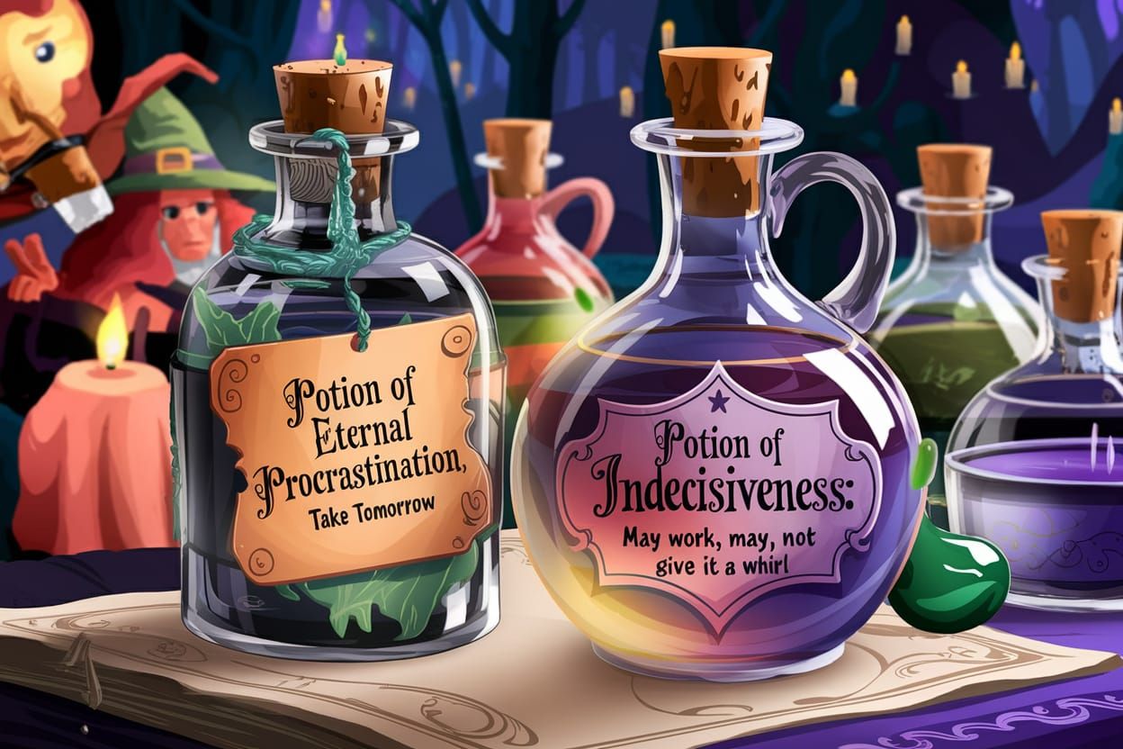 Witches Convention Unveils Magical Potions in Cartoon Style
