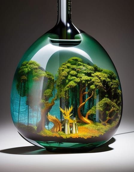Mythical Creatures Sculptures in Glass Bottle