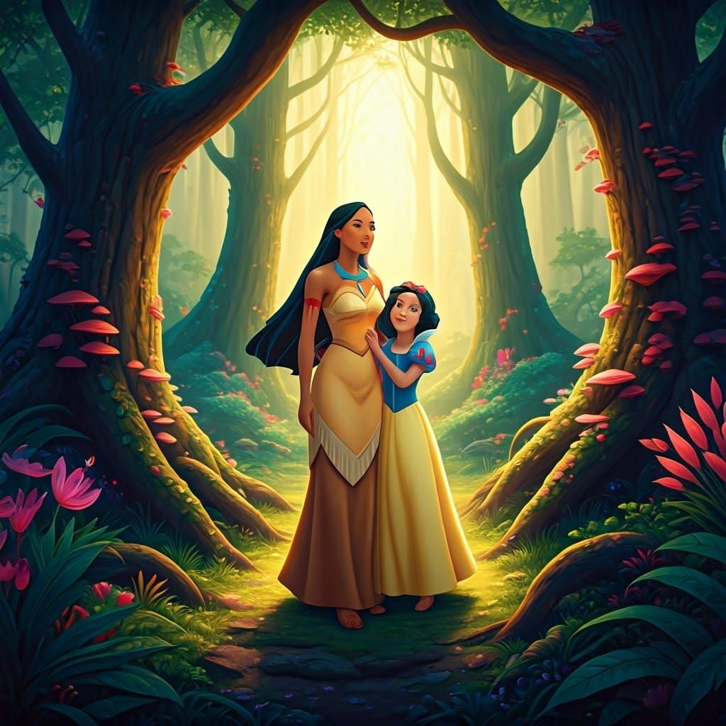 Pocahontas and Snow White in Enchanted Forest