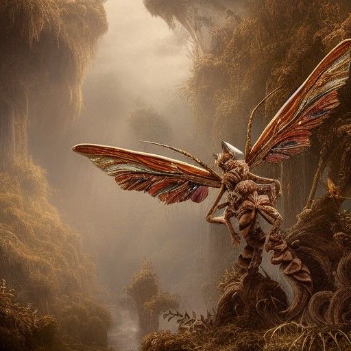 Furry Winged Person Flying in Rococo Style