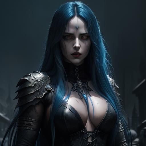 Avenging Spirit with Blue Hair in Gothic Art Style