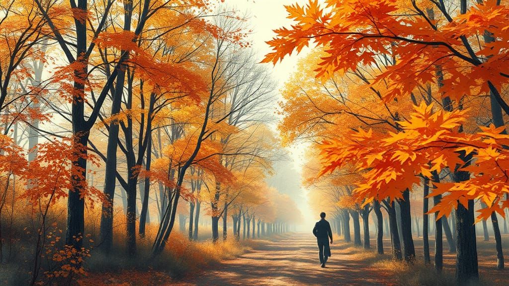 Vibrant Autumn Landscape in Vintage Watercolor Style