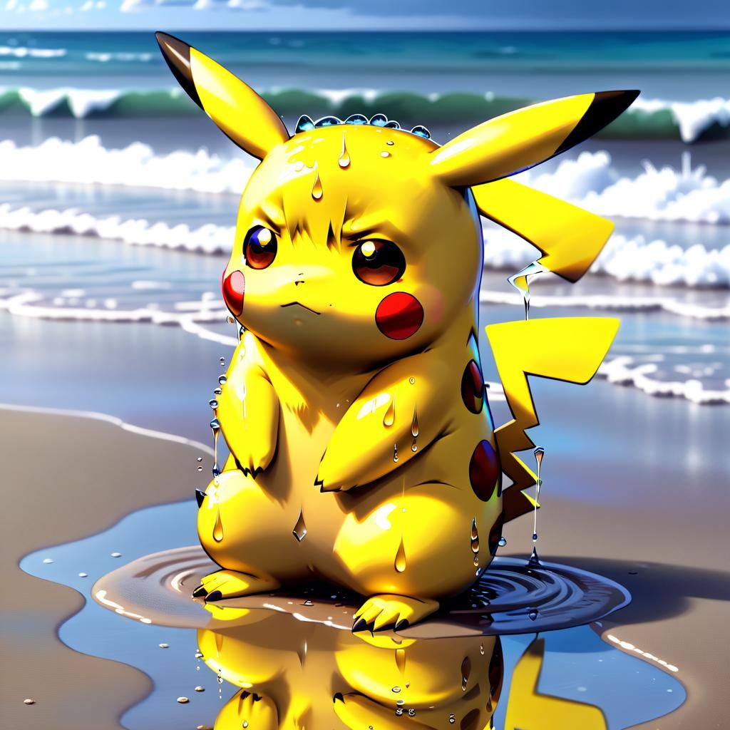 Sad Pikachu at the Beach in the Rain