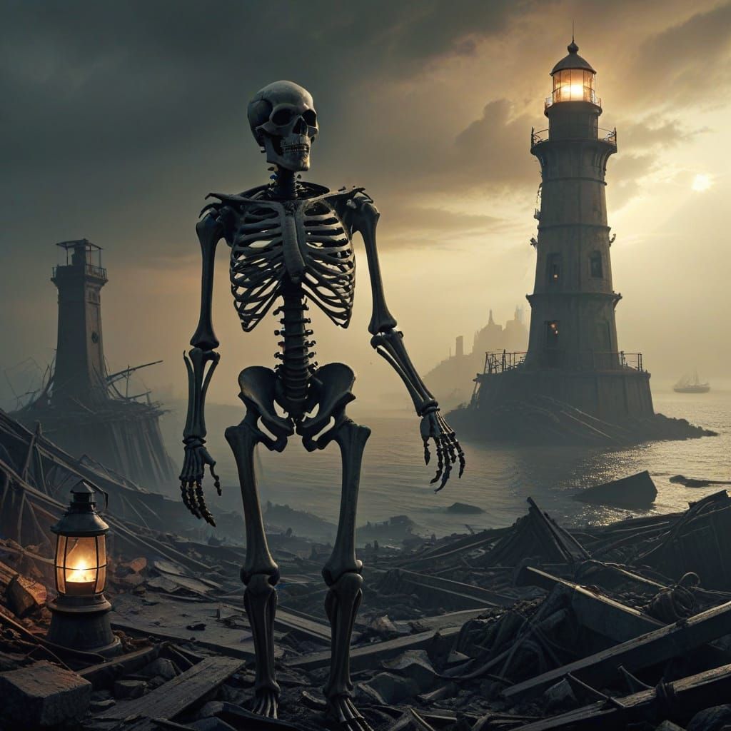Skeleton Lighthouse Keeper in Gothic Dark Fantasy