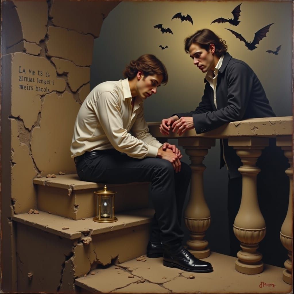 Solitary Figure Contemplates Time on Crumbling Parisian Balc...