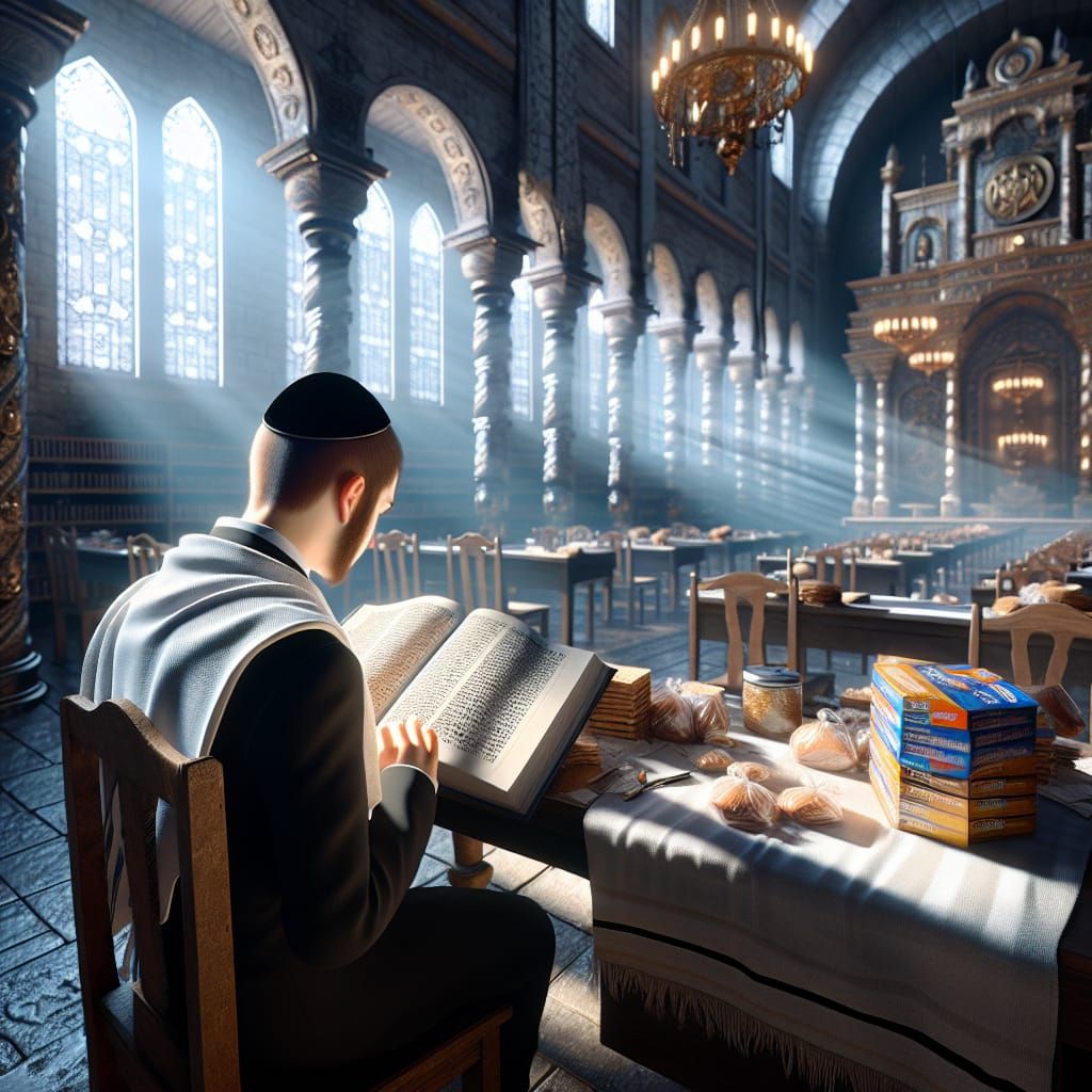 Young Student Studies in Sunlit Synagogue: 3D Render