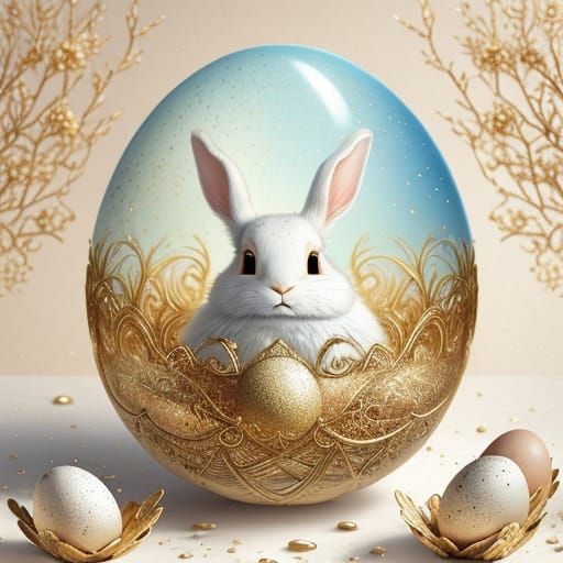 Surreal Rabbit in Bird's Egg, Macro Photography