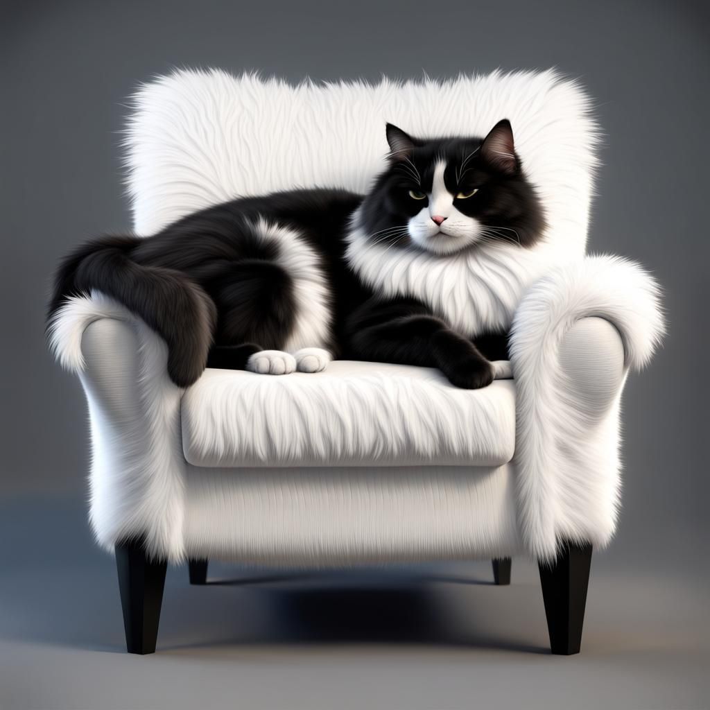 Furry Cat Nap: 3D Render of Sleeping Feline