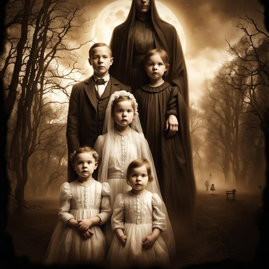 Surreal Double Exposure: Family Portrait with Ghostly Overla...